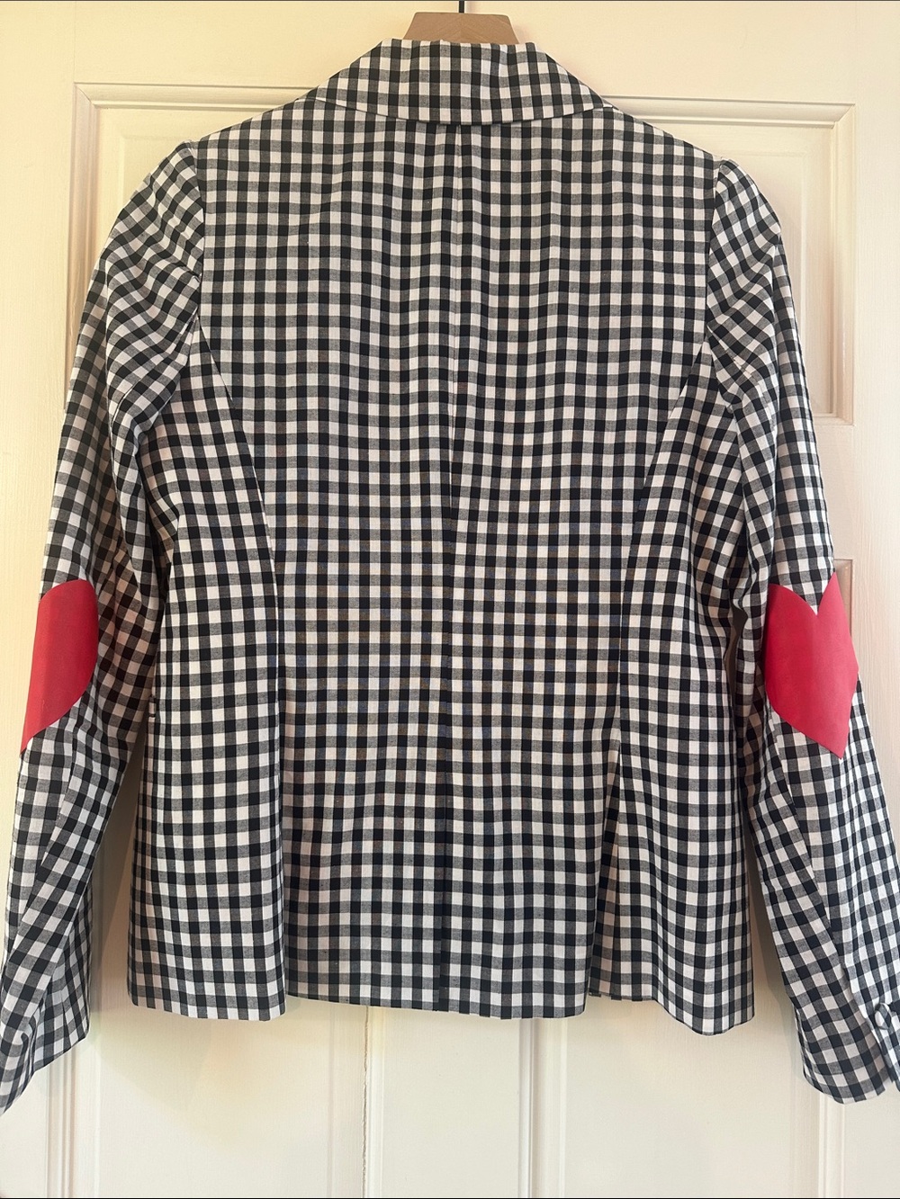 Hipchik Coutoure. Black & White Gingham Blazer with Red ❤️ Elbow Patches. 4